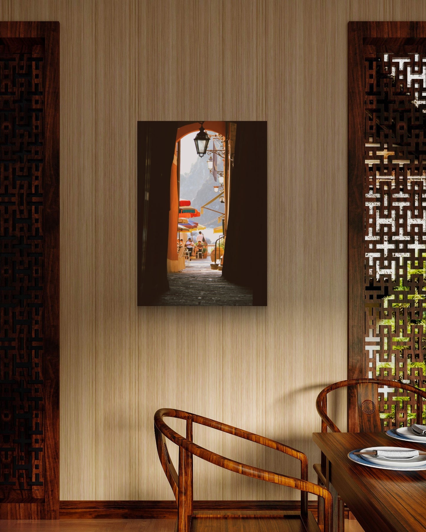 Póster Fotográfico - Arco y café de Calle en Cinque Terre, Italia