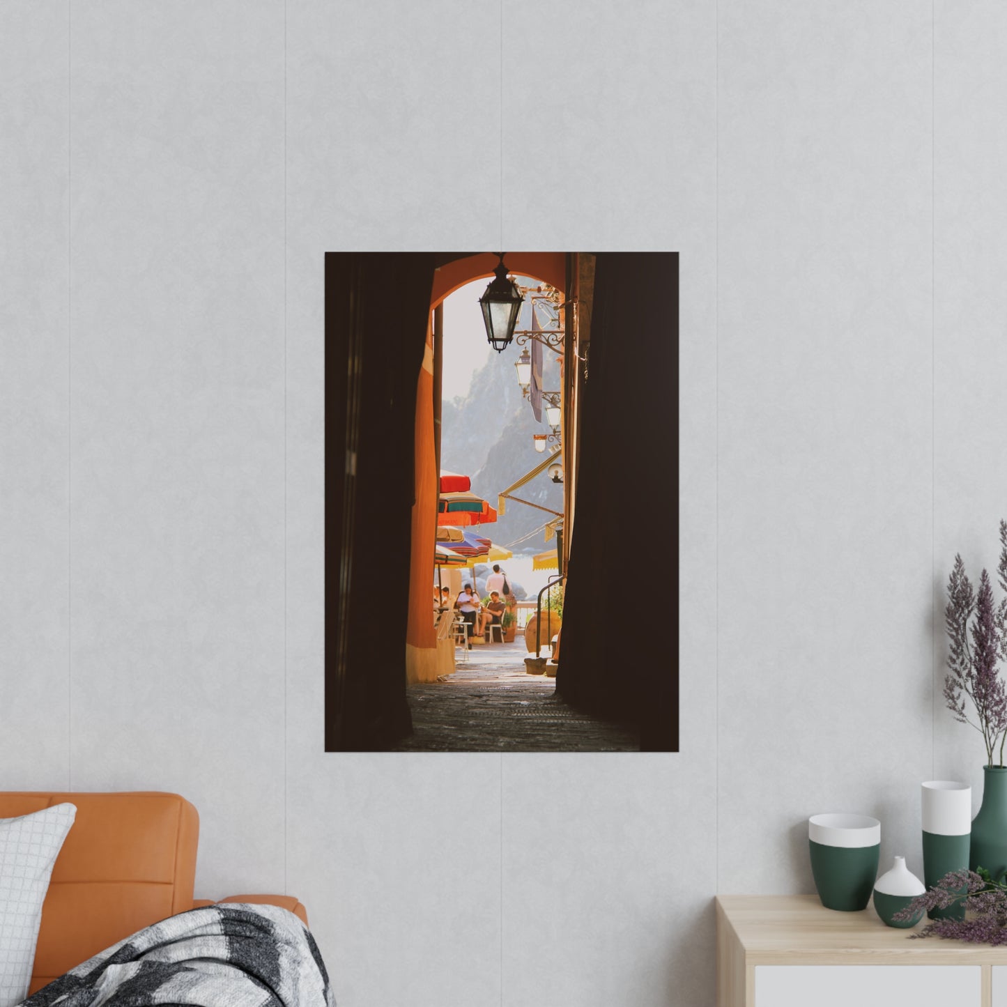 Póster Fotográfico - Arco y café de Calle en Cinque Terre, Italia
